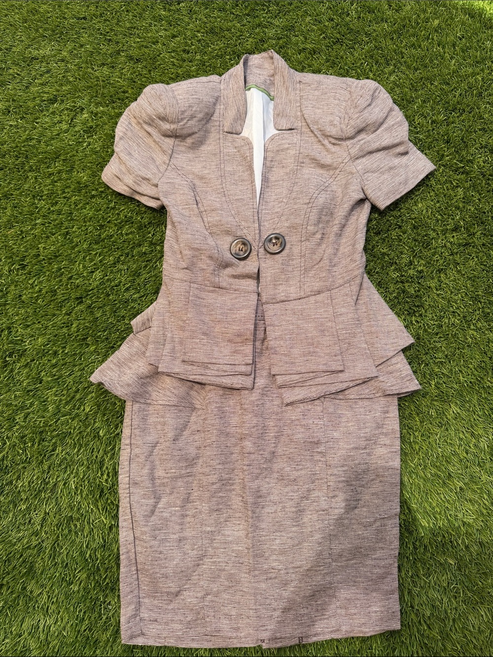 Two-Piece Taupe Peplum Skirt Set